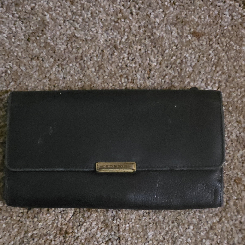 Fossil Black Leather Wallet with Gold Accent